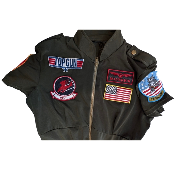 Top Gun Flight Suit Costume. Maverick. Zip Up Form Fitting Pilot Suit/ Jumper - Picture 6 of 11